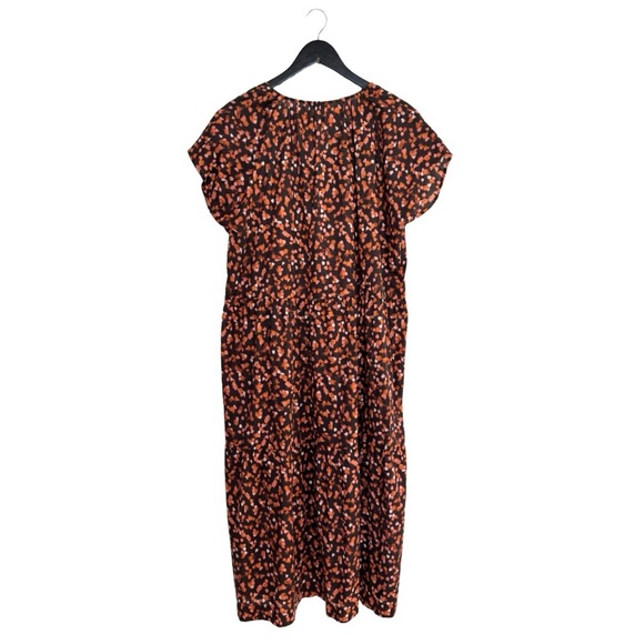 NWT Calme Johnny Was Shirred Neck Tiered Midi Dress Large‎ Black Orange Casual - Picture 3 of 6